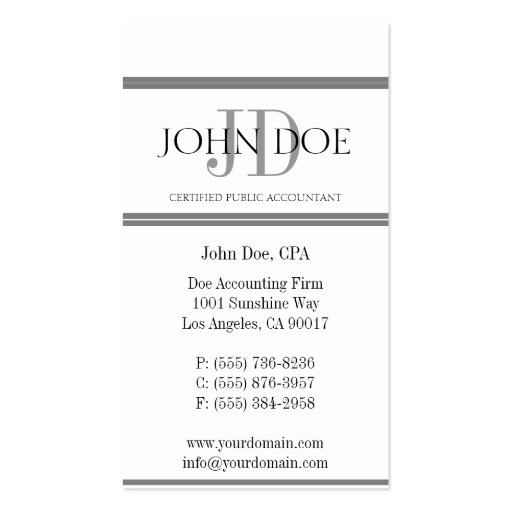 Accountant White Silver Stripes Business Card Template (back side)