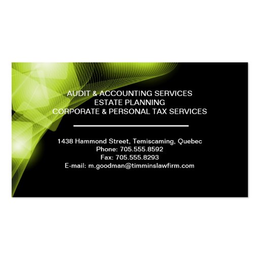 Accounting Business Card - Black and Green Squares (back side)