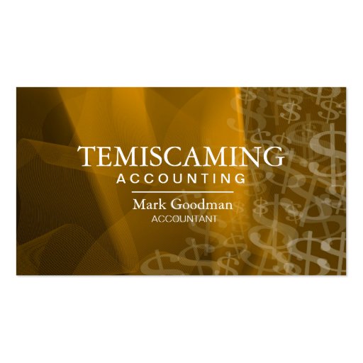 Accounting Business Card Gold White Dollar Signs (front side)