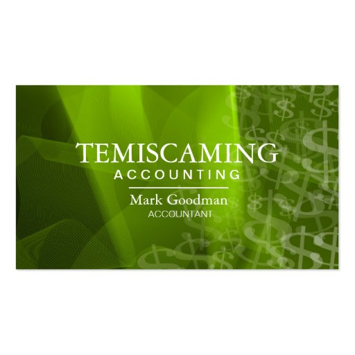 Accounting Business Card Green White Dollar Signs (front side)