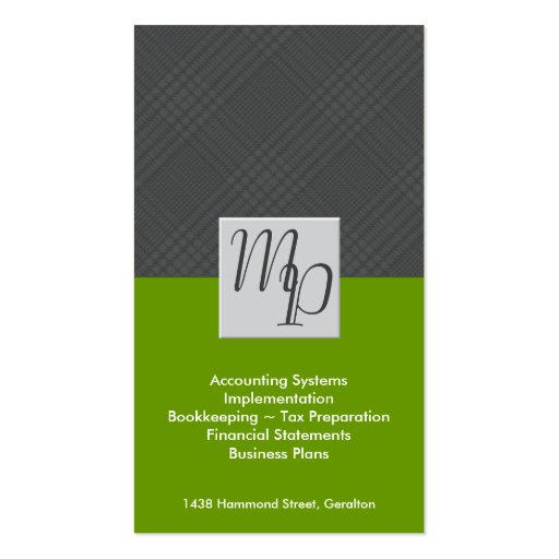 Accounting Business Card - Monogram Grey Plaid (back side)