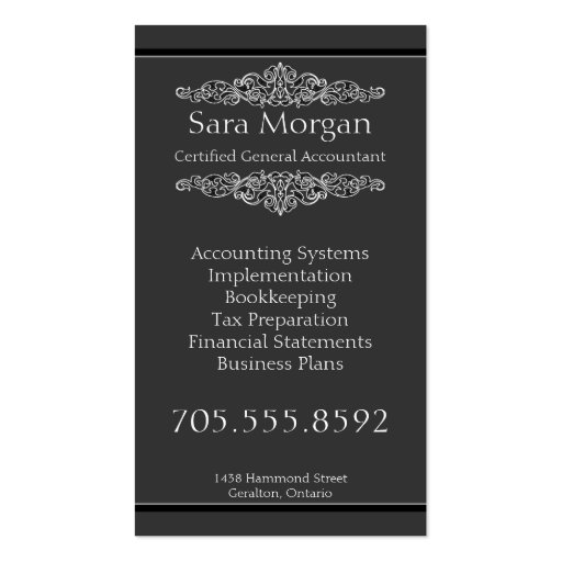 Accounting Business Card -  Victorian Monogram (back side)