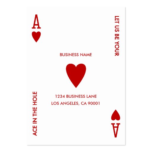 ACE OF HEARTS LET US BE YOUR ACE IN THE HOLE BUSINESS CARDS (back side)