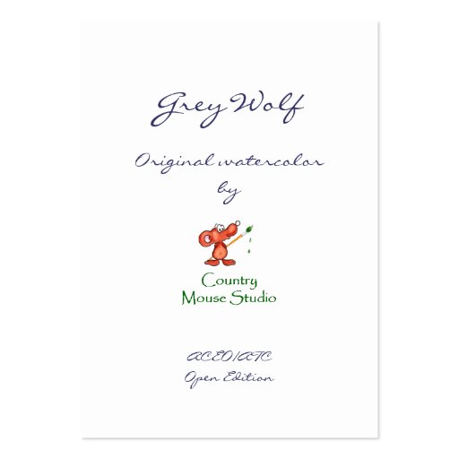 ACEO ATC Original Watercolor Grey Wolf Business Card Template (back side)