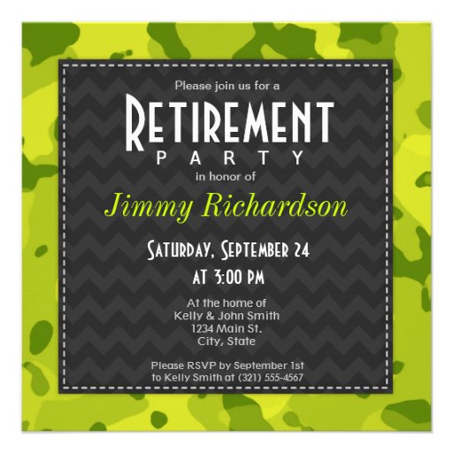 Acid Green Camo; Retirement Party Invite