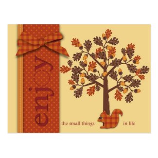 Acorn Tree with Squirrel for Thanksgiving Post Card