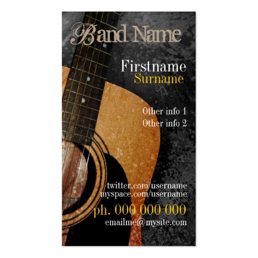 Acoustic Grunge Guitar Music Business card (front side)