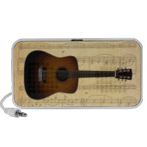 Acoustic Guitar Dark Wood On Old Music Manuscript Mp3 Speakers
