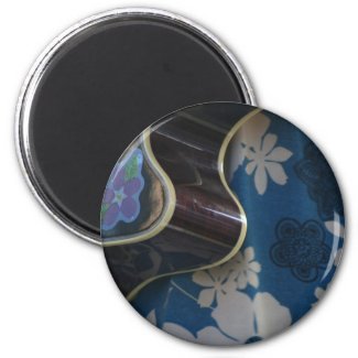 Acoustic Guitar Edge Against Blue Flower Dress magnet