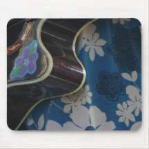 Acoustic Guitar Edge Against Blue Flower Dress Mouse Pad