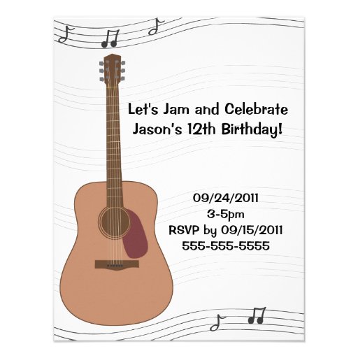 Acoustic Guitar Illustration Birthday Invitation