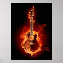 Acoustic Guitar in Flames Print