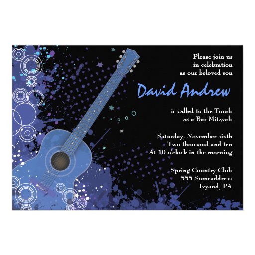Acoustic Guitar Musical Bar Bat Mitzvah Invitation