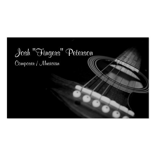 Acoustic Guitar Musician BlackWhite Business Card (front side)