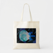 acoustic guitar painting blue pink teal planets tote bag