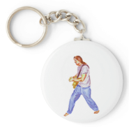 acoustic guitar player jeans feet apart keychain