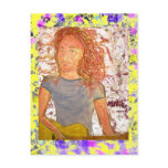 acoustic guitar sand sketch drip postcard