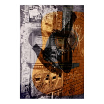 acoustic guitar urban collage posters