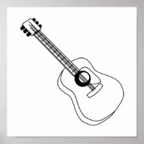 Acoustic Guitar White Outline Guitar Graphic Poster