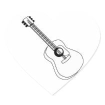 Acoustic Guitar White Outline Guitar Graphic Heart Stickers