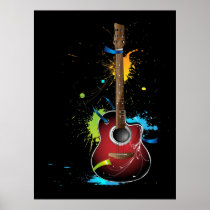 Acoustic guitar with paint splatters poster