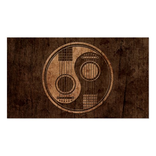 Acoustic Guitars Yin Yang with Wood Grain Effect Business Cards (front side)
