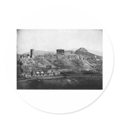 Acropolis ~ Acropolis of Athens Greece 1865 Round Sticker by fotoshoppe