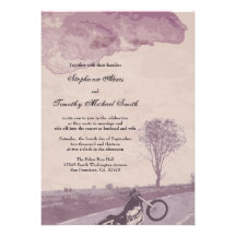 Across the road motorcycle wedding invitation