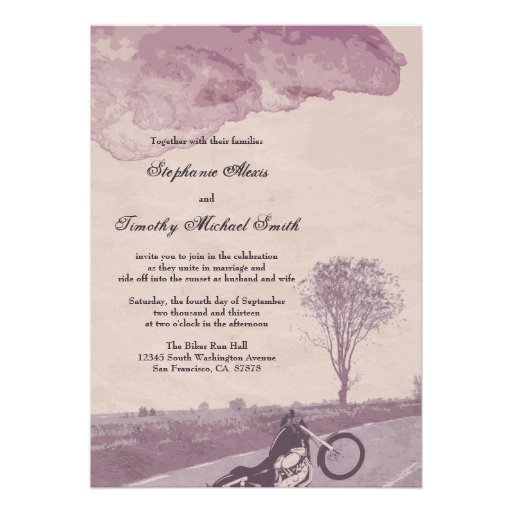 Across the road motorcycle wedding invitation