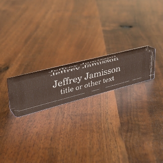 Acrylic Desk Nameplate Brown Faux Textured Burlap