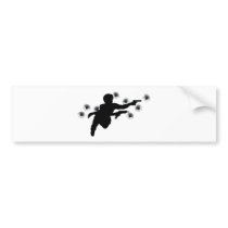 Action hero in gun fight silhouette bumper stickers