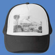 Active Vesuvius volcano and Naples vintage Hat