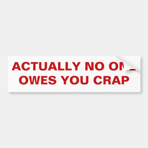 ACTUALLY NO ONE OWES YOU CRAP BUMPER STICKER