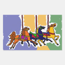 AD- Artistic Carousel Horses Folk Art Rectangle Stickers