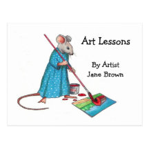 Ad For Art Lessons: Lady Mouse Painting A Picture Post Card