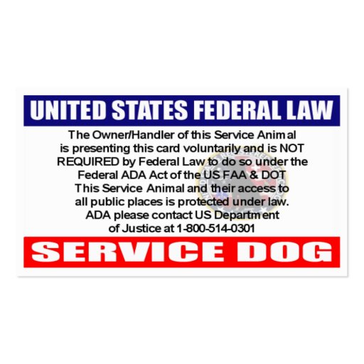 ADA Service Dog Information Cards Business Card (back side)