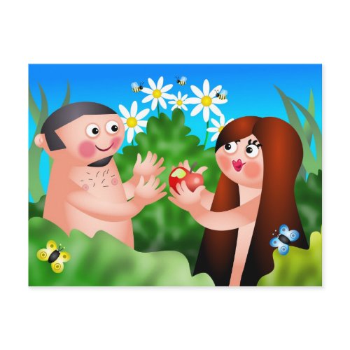 adam and eve postcard