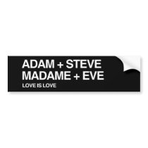 ADAM AND STEVE = LOVE BUMPER STICKERS