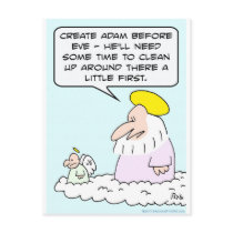 adam eve god time clean up postcard