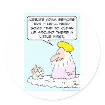 adam eve god time clean up round stickers