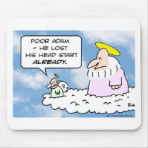 Adam lost head start over Eve god angel Mouse Pad