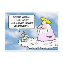 Adam lost head start over Eve god angel Post Card