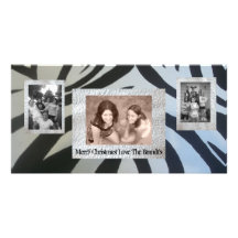Add 3 Three photos Christmas Card Zebra Print Photo Greeting Card