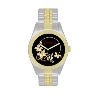 Add a name watch with gold butterflies and flowers