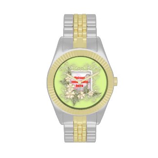 Add a name watch with gold flowers and scrolls