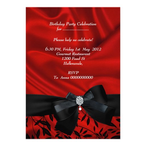Add Age Birthday Party Red Damask Black White Personalized Announcements