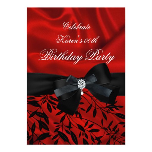 Add Age Birthday Party Red Damask Black White Personalized Announcements