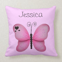 Add Her Name Pink Butterfly Decorative Pillow pillows