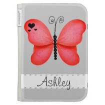Add Her Name, Red and Gray Butterfly Kindle Cover caseable cases