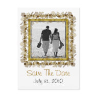 Add Photo Save The date Postcard White Gold Leaf postcard